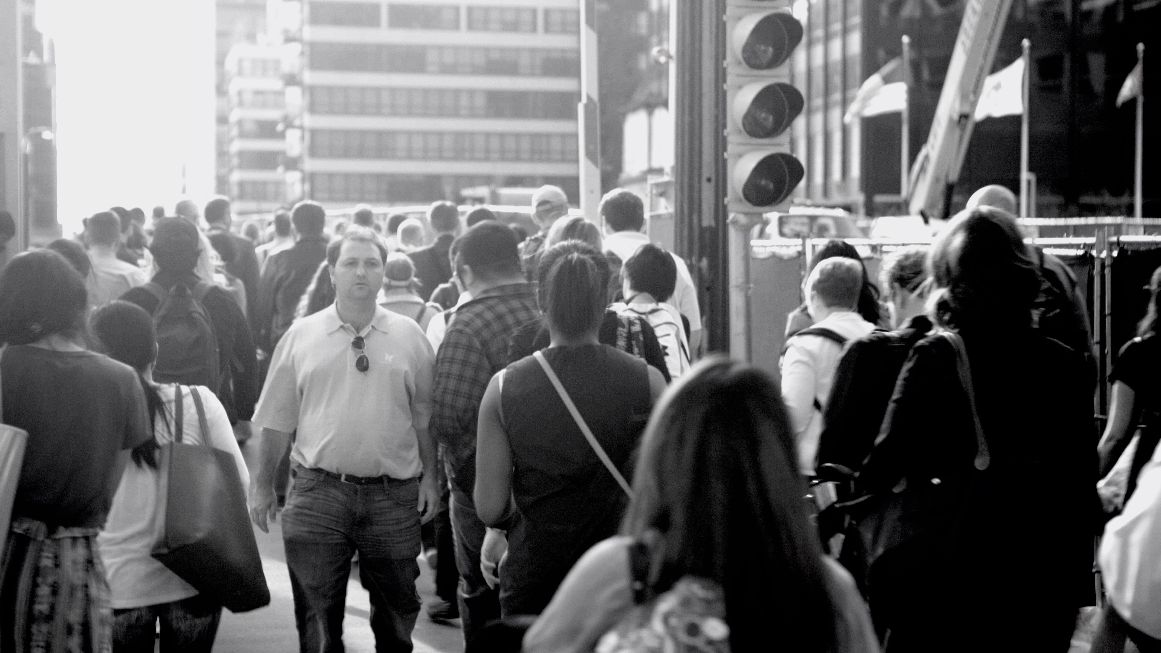 Black and white crowd scene
